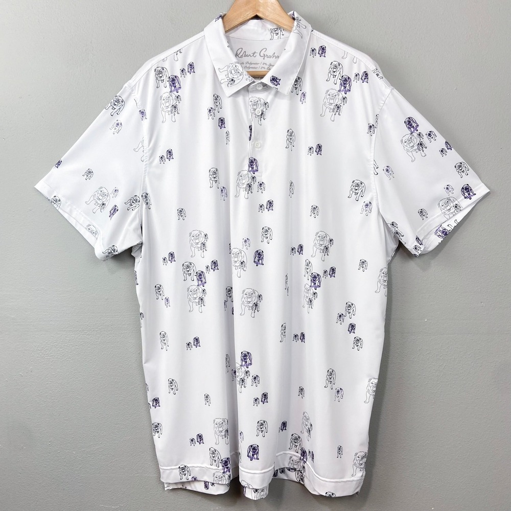 Robert Graham Clubhouse Golf Polo Shirt Size 2XL Bulldogs All Over Print XXL Top
